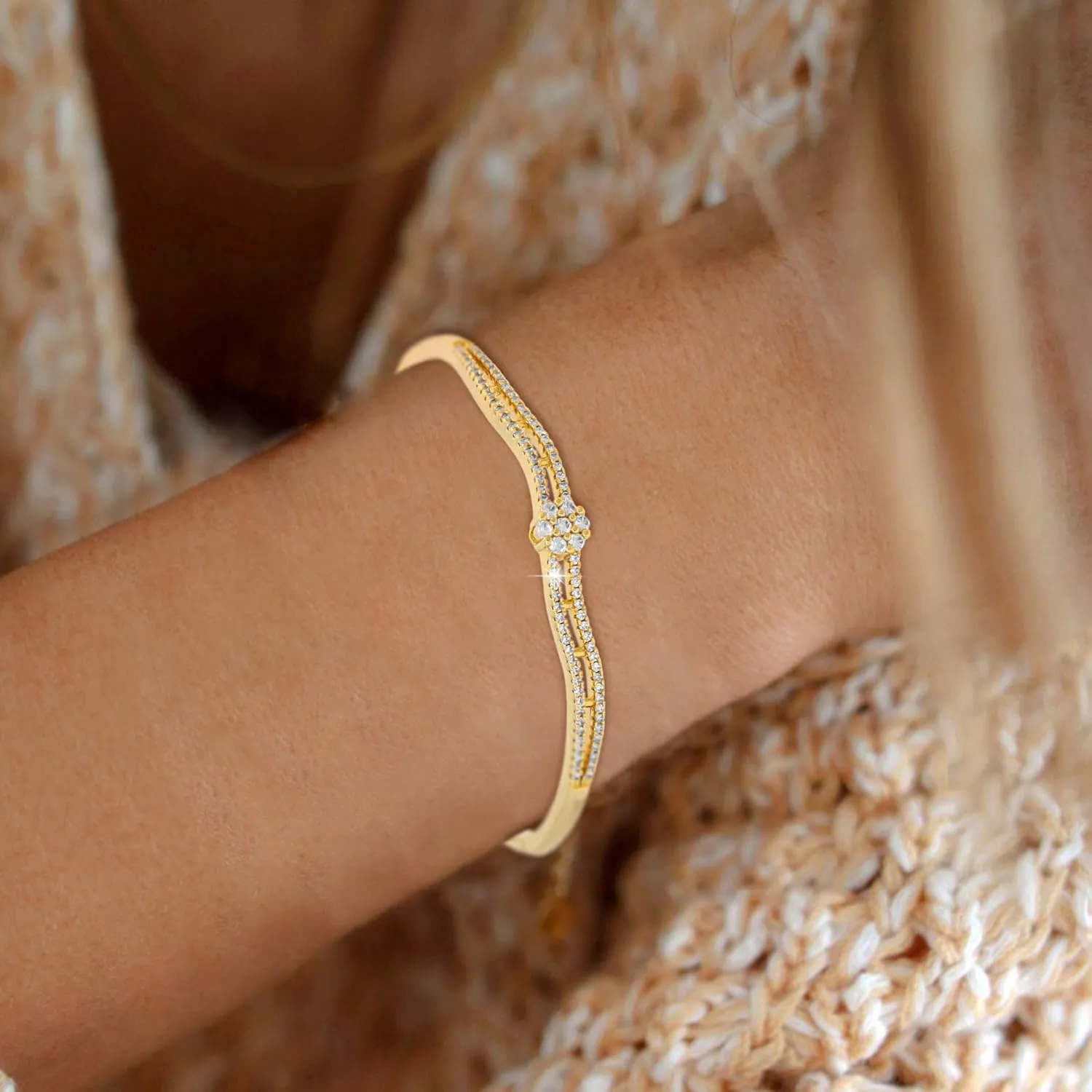 Gold Cubic Zirconia Bangle Bracelet for Women Personalized Dainty CZ Hinged Cuff Bracelet Fashion Bracelets Jewelry for Women Gift