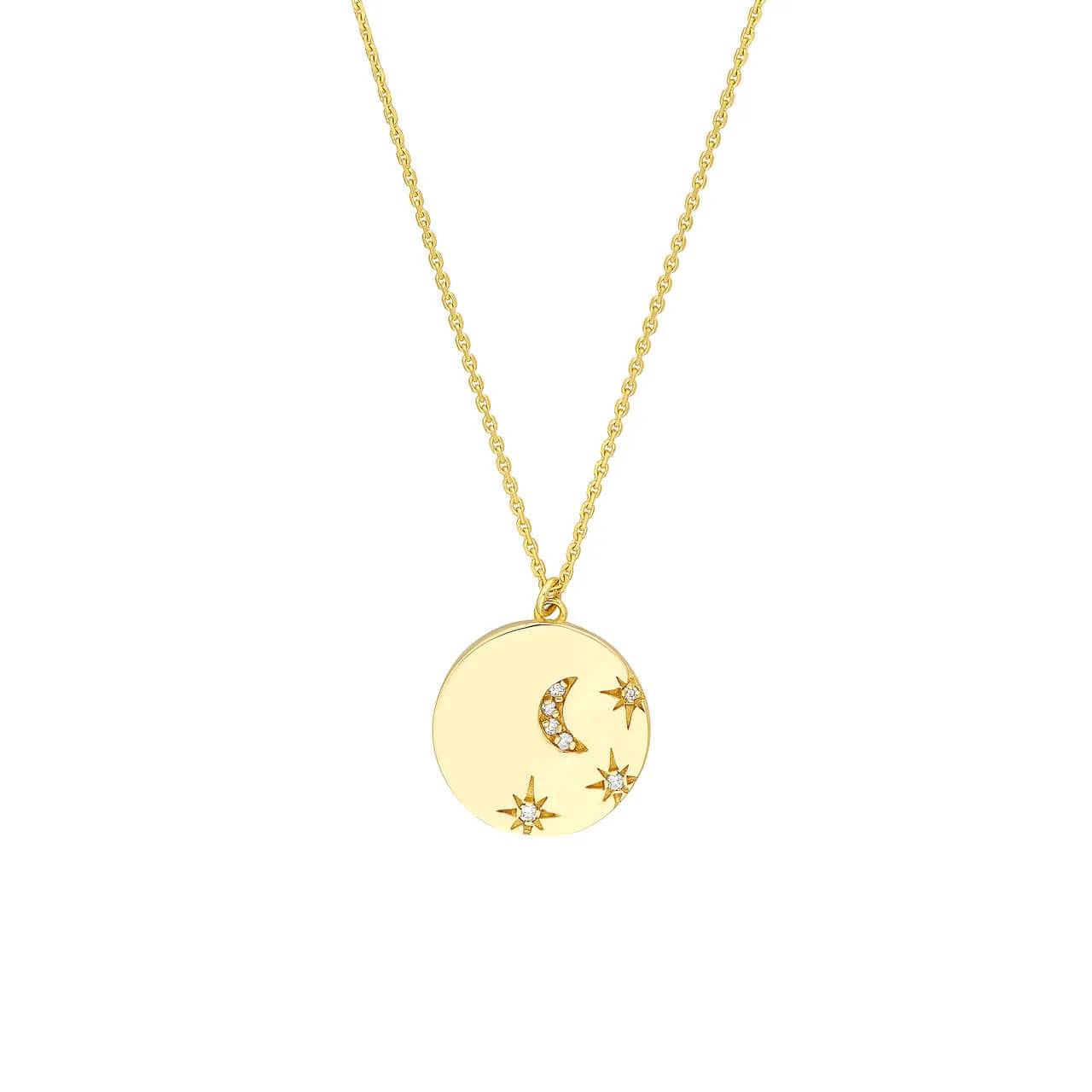 Gold Diamond Moon & Stars Medallion Necklace