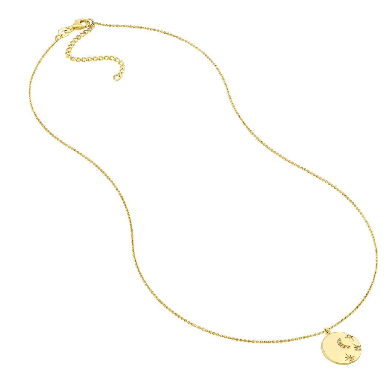 Gold Diamond Moon & Stars Medallion Necklace