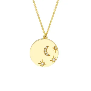Gold Diamond Moon & Stars Medallion Necklace