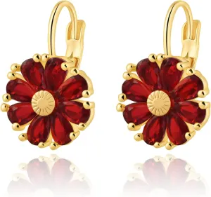Gold Flower Earrings Birthstone Leverback Earrings Hypoallergenic Vintage Floral Earrings for Women Trendy