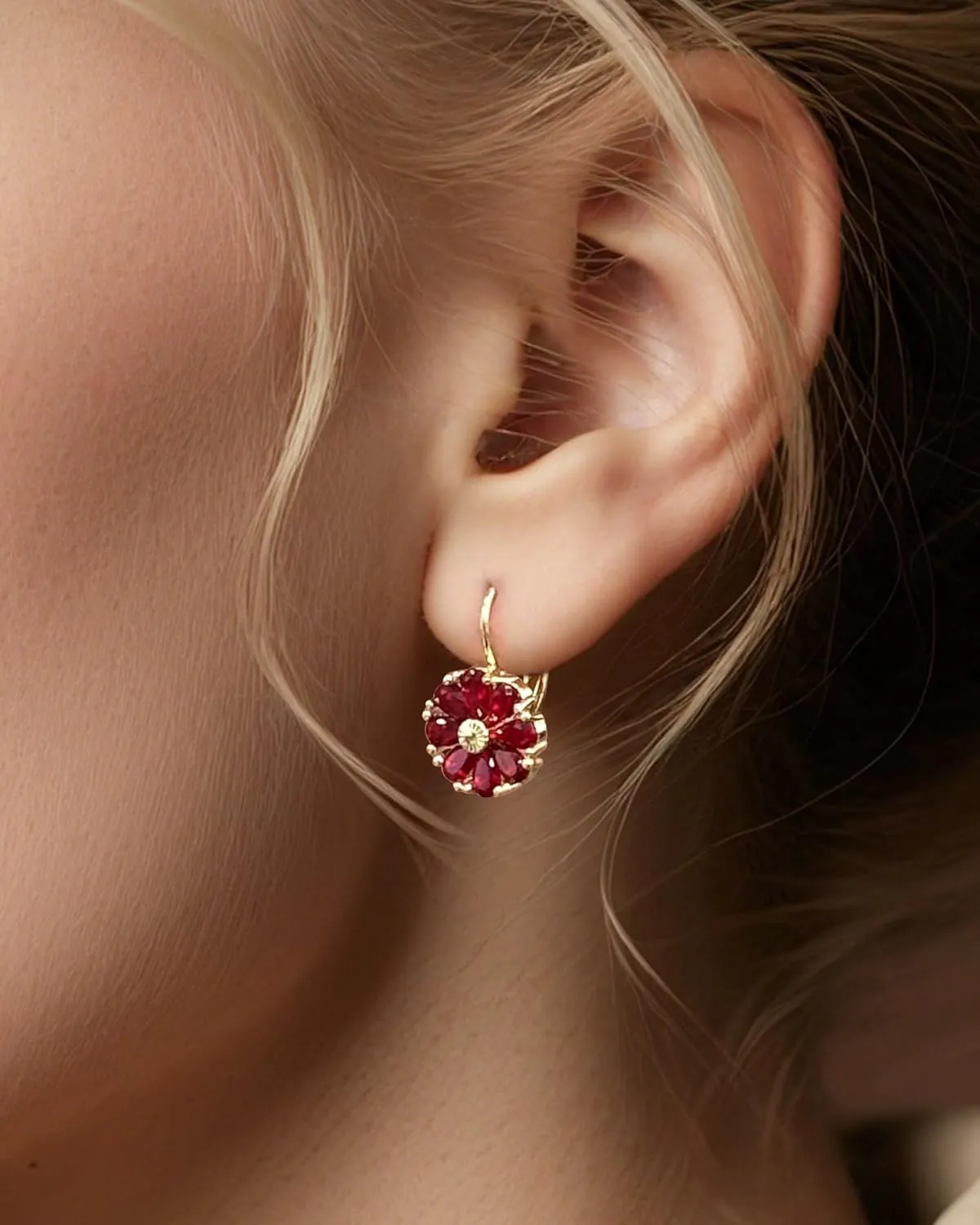 Gold Flower Earrings Birthstone Leverback Earrings Hypoallergenic Vintage Floral Earrings for Women Trendy