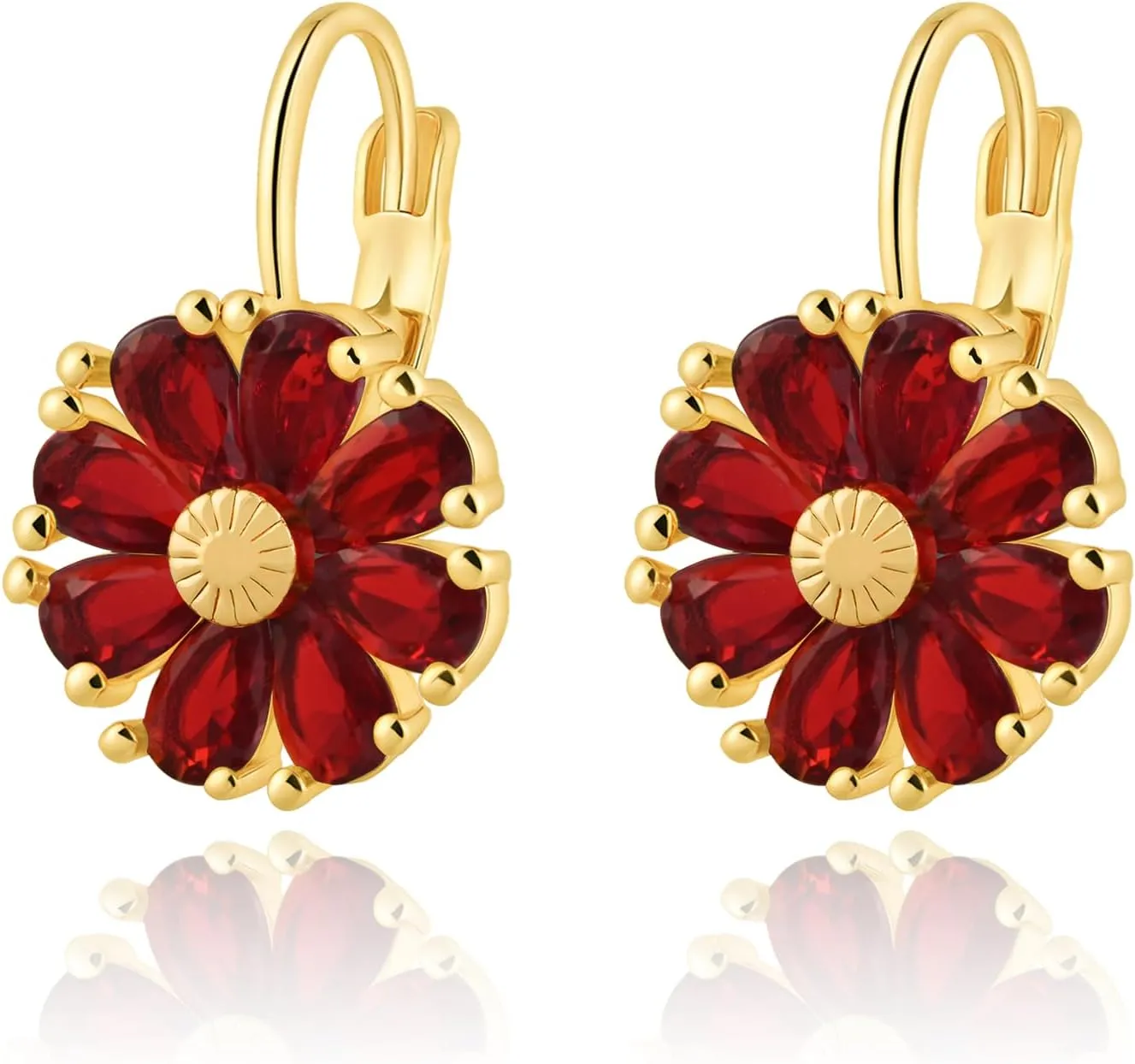 Gold Flower Earrings Birthstone Leverback Earrings Hypoallergenic Vintage Floral Earrings for Women Trendy