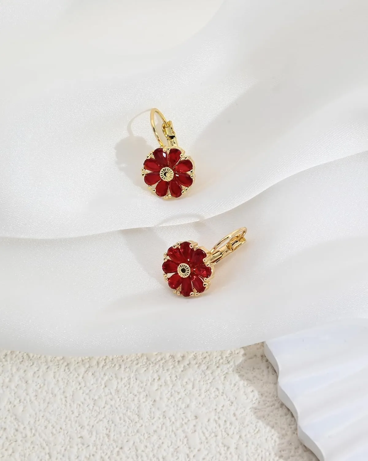 Gold Flower Earrings Birthstone Leverback Earrings Hypoallergenic Vintage Floral Earrings for Women Trendy