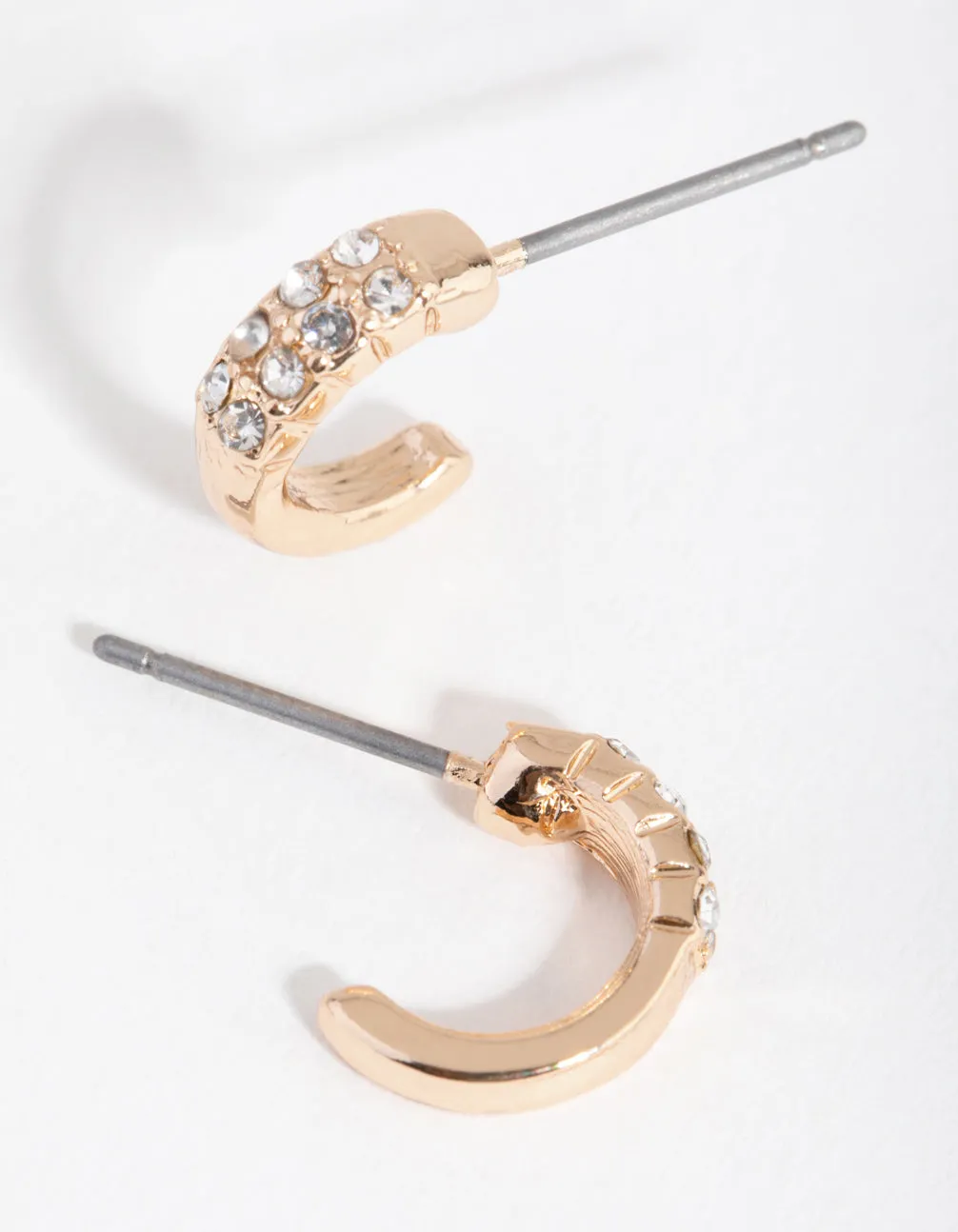 Gold Half Diamante Huggie Earrings