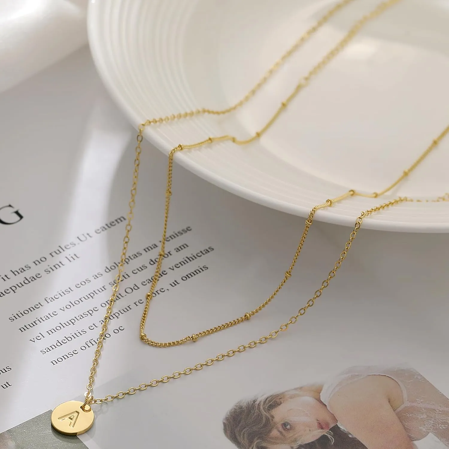 Gold Initial Necklaces for Women Layered Dainty Letter Coin Necklace for Teen Girls Trendy 14k Gold Plated Choker Name Pendant Cute Simple Stacking Charm Chain Jewelry Gift
