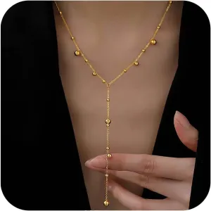 Gold Lariat Necklace for Women-Simple Trendy Long Gold Necklaces, Dainty 14K Gold Plated Chain Y-Necklaces Jewelry Gifts for Party, Wedding, Anniversary