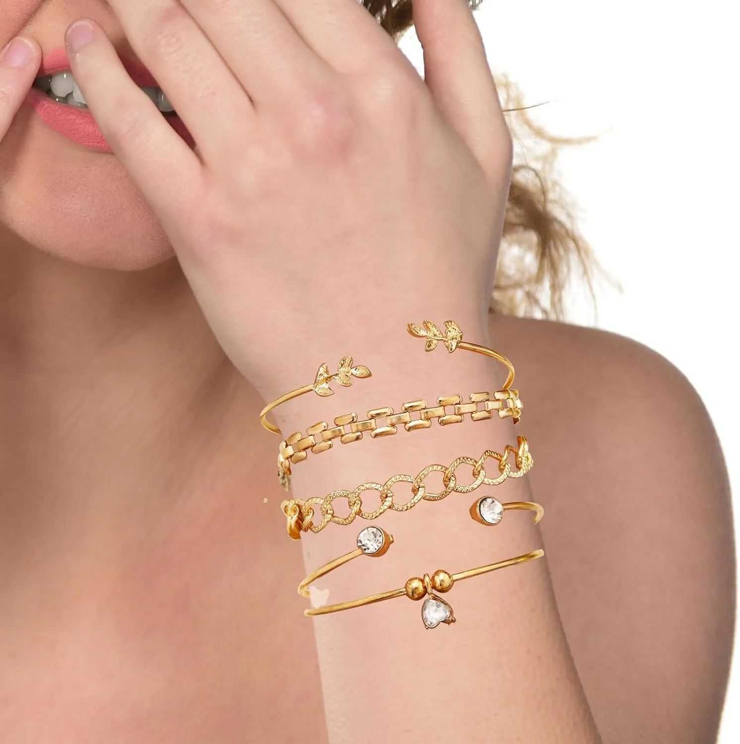 Gold Layered Bracelets Set for Women,14K Gold Plated Paperclip/Cuban/Figaro/Snake/Rope Chain Link Bracelets for Women,Adjustable Stackable beaded Bracelets Jewelry