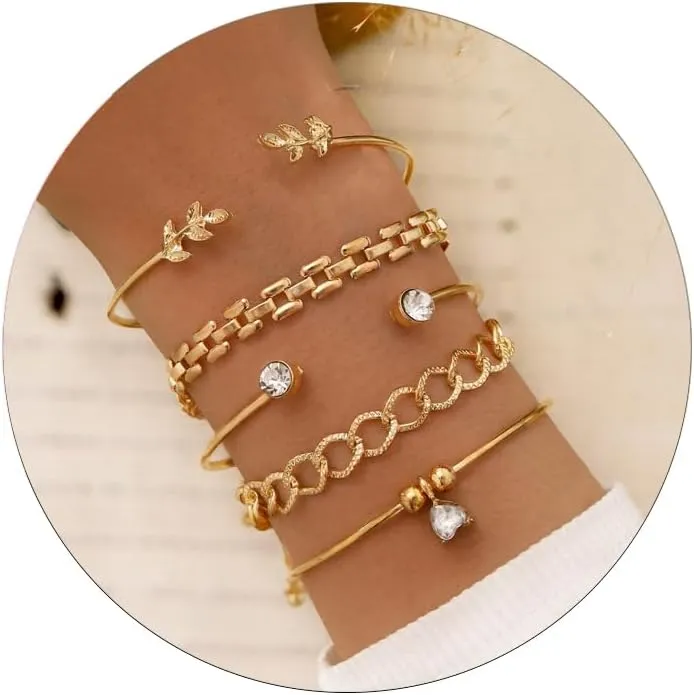 Gold Layered Bracelets Set for Women,14K Gold Plated Paperclip/Cuban/Figaro/Snake/Rope Chain Link Bracelets for Women,Adjustable Stackable beaded Bracelets Jewelry