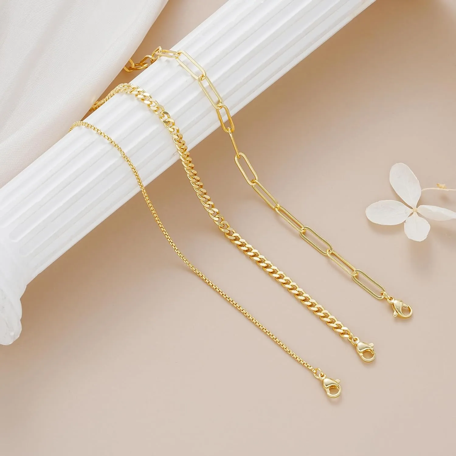 Gold Layered Necklaces for Women, 14K Gold Plated Dainty Gold Chain Choker Necklace Stack, Herringbone Gold Necklaces Set