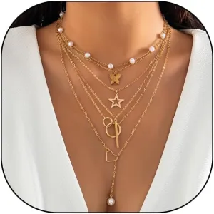 Gold Layered Necklaces for Women Trendy Pearl Heart Butterfly Chain Necklaces Adjustable Stackable Disc Star Statement Choker Necklace Jewelry Gifts