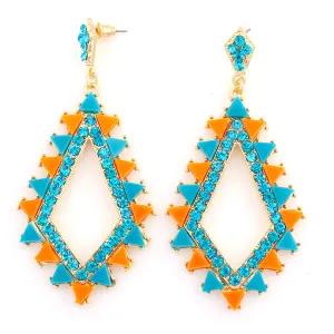 GOLD MULTI BLUE AND ORANGE CRYSTALEARRINGS  #SWAA-YW082805 (AA18)