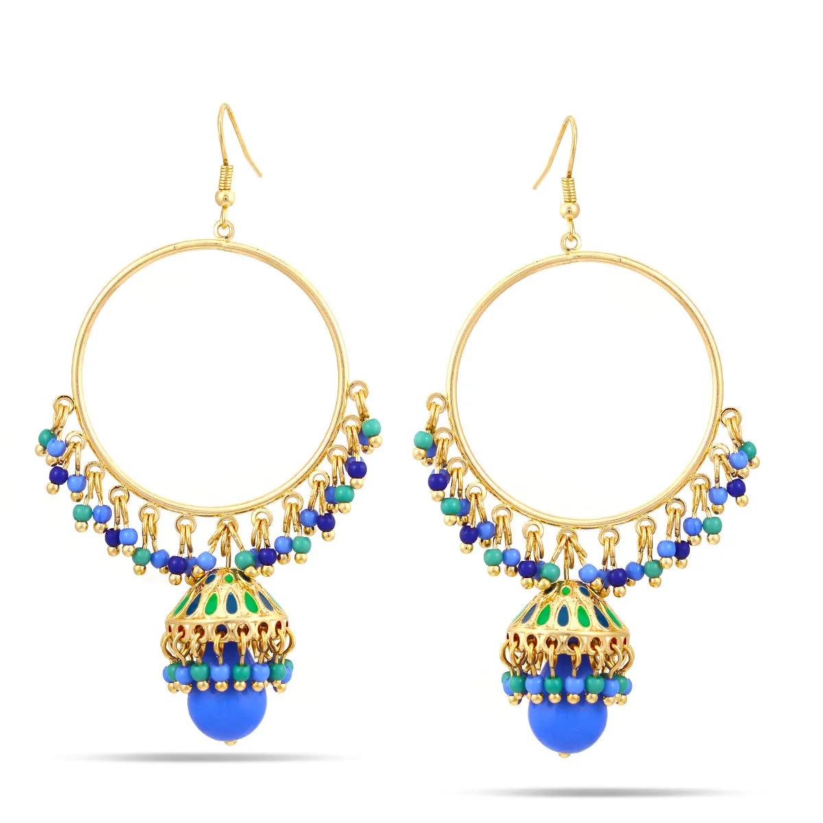 GOLD MULTICOLOR BEADS BLUE TEARDROP  EARRING #SQ3188BLU (MA5)