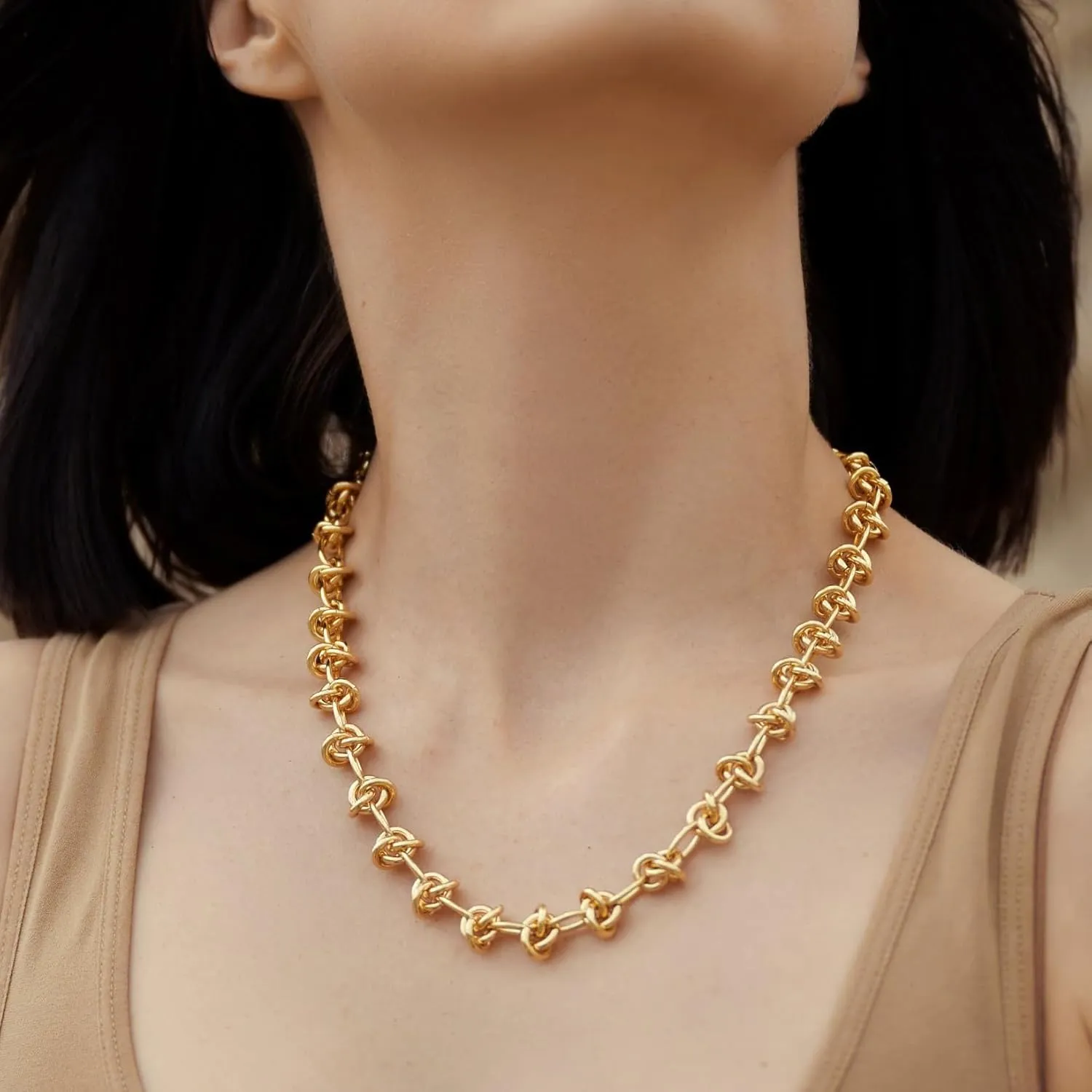 Gold Necklace for Women 14K Gold Plated Chunky Gold Chain Necklaces Personalized Stainless Steel Gold Chain Chunky Necklaces for Women Trendy 