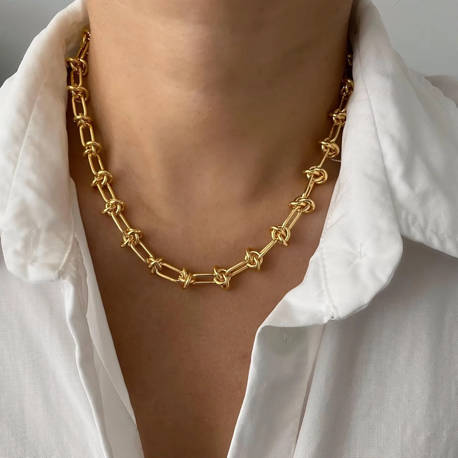 Gold Necklace for Women 14K Gold Plated Chunky Gold Chain Necklaces Personalized Stainless Steel Gold Chain Chunky Necklaces for Women Trendy 