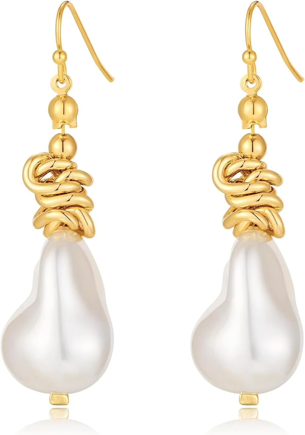 Gold Pearl Dangle Drop Earrings Gold Big Baroque Pearl Dangle Earrings for Women Statement Pearl Jewelry Trendy Earrings
