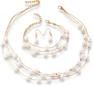 Gold Pearl Necklaces for Women Pearl Necklace Bracelet Set Dainty Daisy Pearl Necklace Bracelets Stack Necklace Bracelets Flower Choker Necklace Christmas Pearl Necklaces Bracelet Jewelry