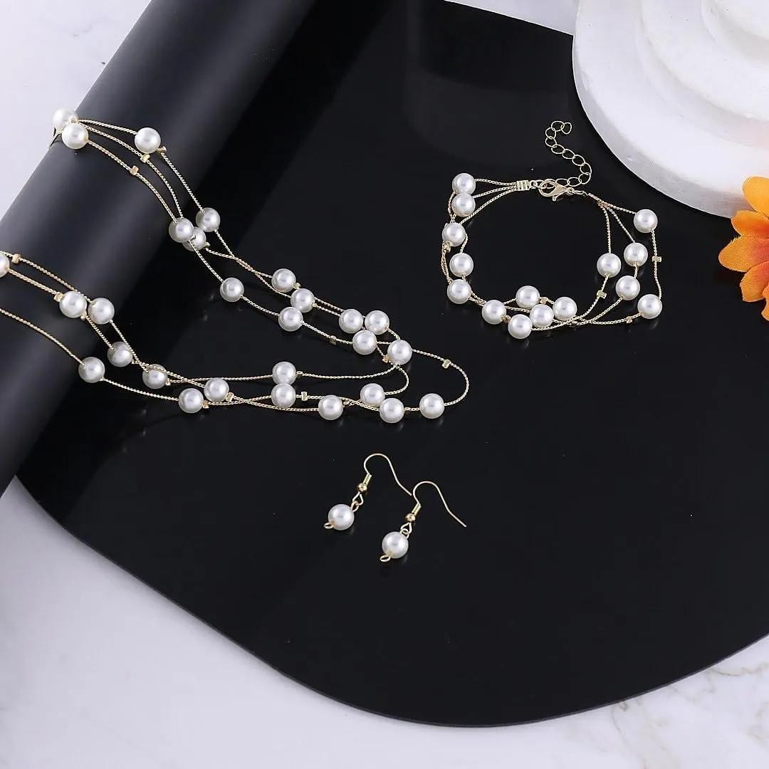 Gold Pearl Necklaces for Women Pearl Necklace Bracelet Set Dainty Daisy Pearl Necklace Bracelets Stack Necklace Bracelets Flower Choker Necklace Christmas Pearl Necklaces Bracelet Jewelry