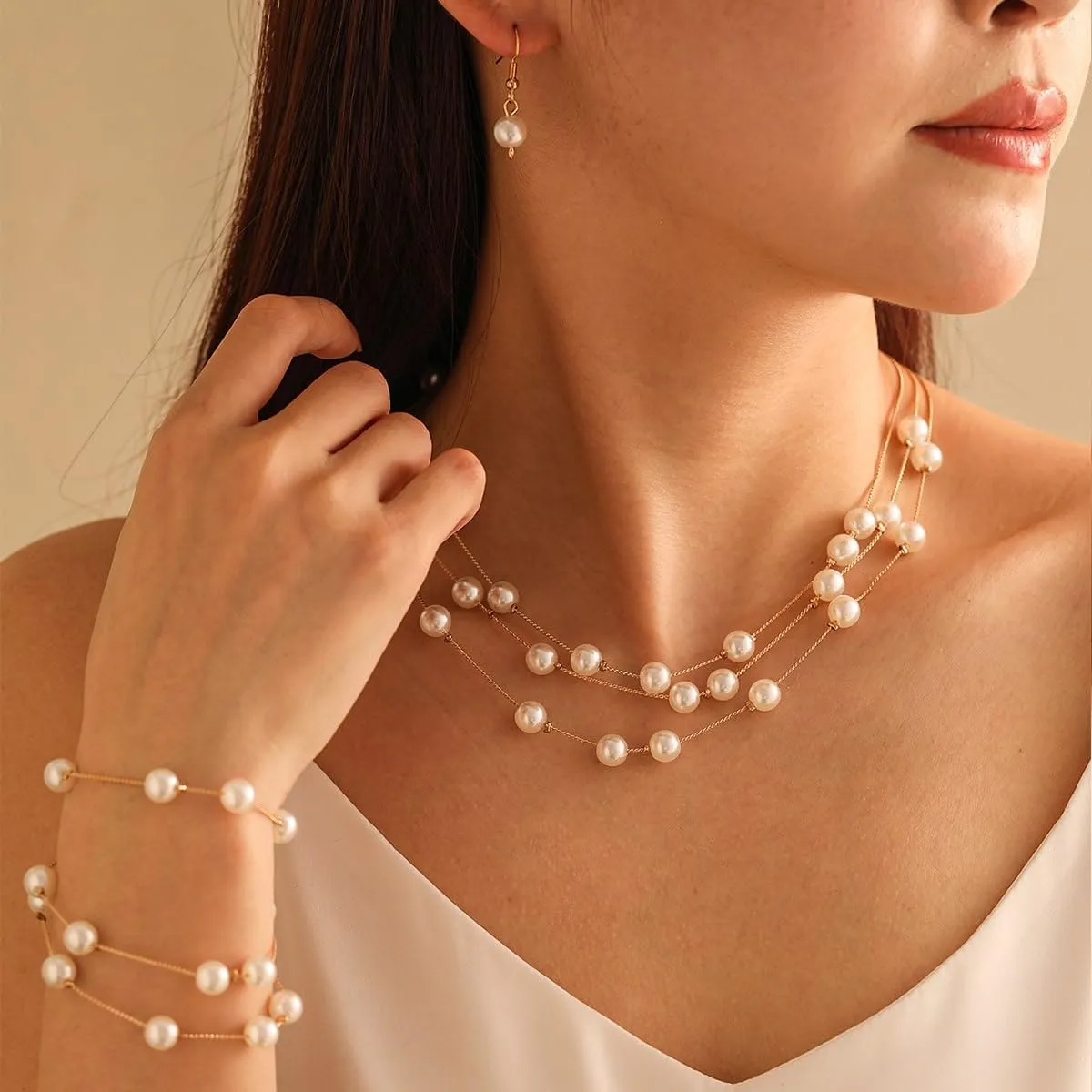Gold Pearl Necklaces for Women Pearl Necklace Bracelet Set Dainty Daisy Pearl Necklace Bracelets Stack Necklace Bracelets Flower Choker Necklace Christmas Pearl Necklaces Bracelet Jewelry