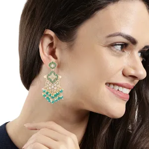 Gold Plated Green Meenakari Work Dangler Earrings