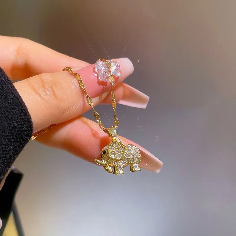 Gold Plated Niche Design Animal Elephant Pendant Girl Necklace