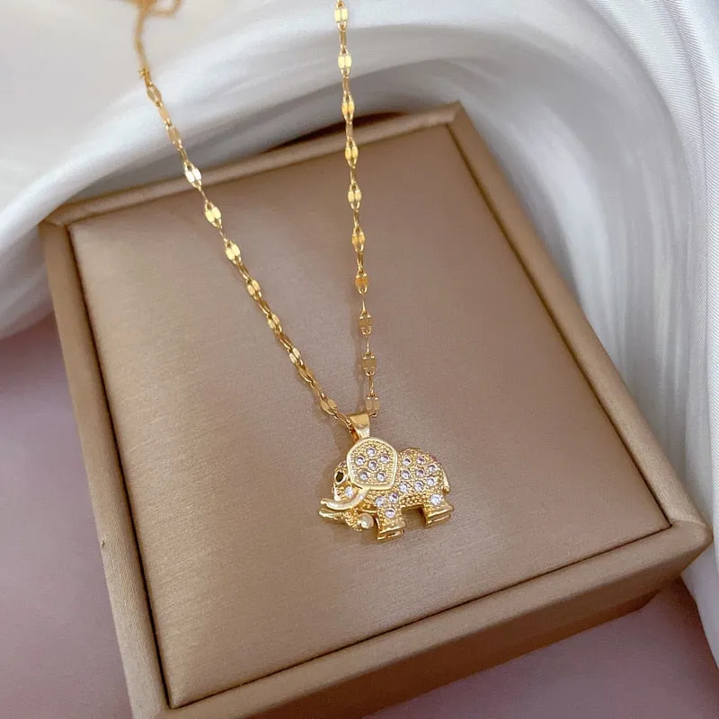 Gold Plated Niche Design Animal Elephant Pendant Girl Necklace