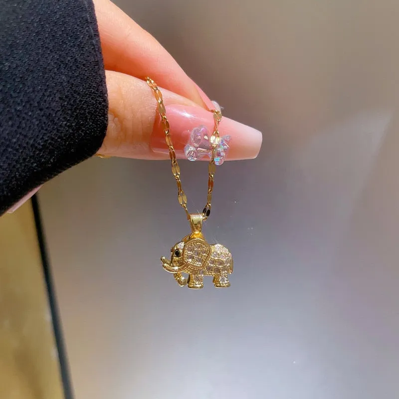 Gold Plated Niche Design Animal Elephant Pendant Girl Necklace