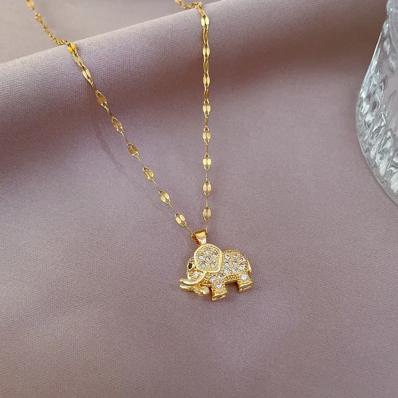 Gold Plated Niche Design Animal Elephant Pendant Girl Necklace