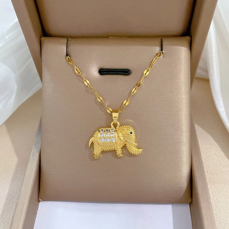Gold Plated Niche Design Animal Elephant Pendant Girl Necklace