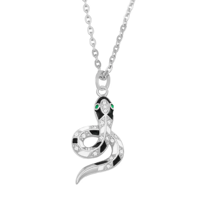 Gold Plated Snake Pendant Necklace For Women CZ Pave Rhinestone Necklace
