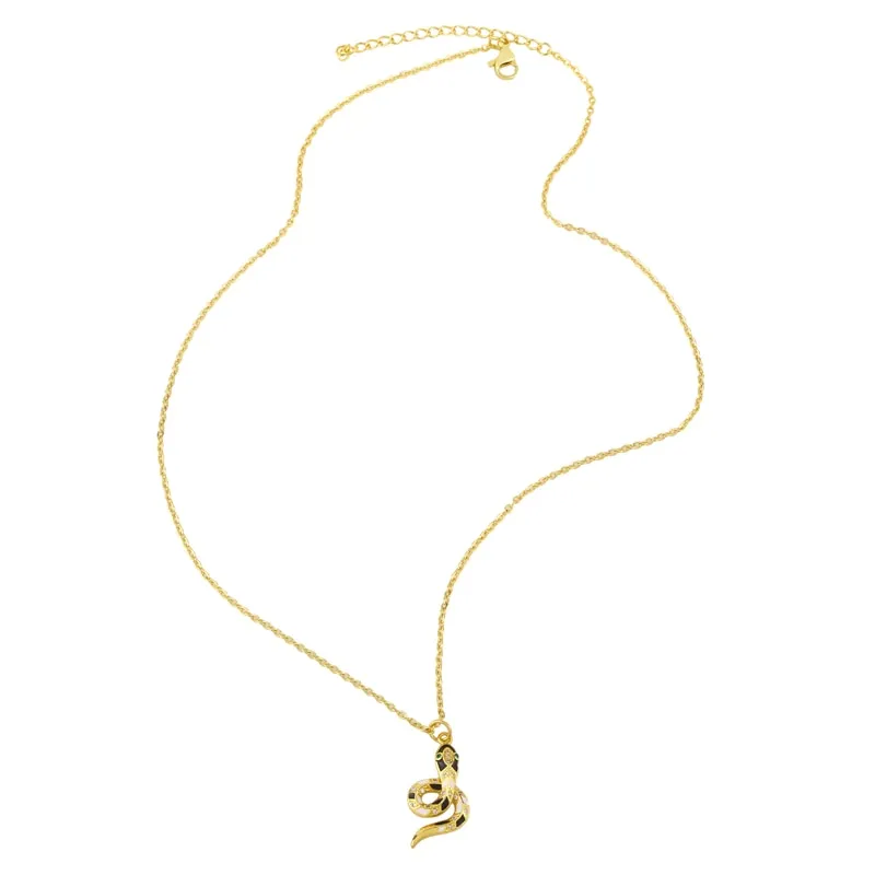 Gold Plated Snake Pendant Necklace For Women CZ Pave Rhinestone Necklace