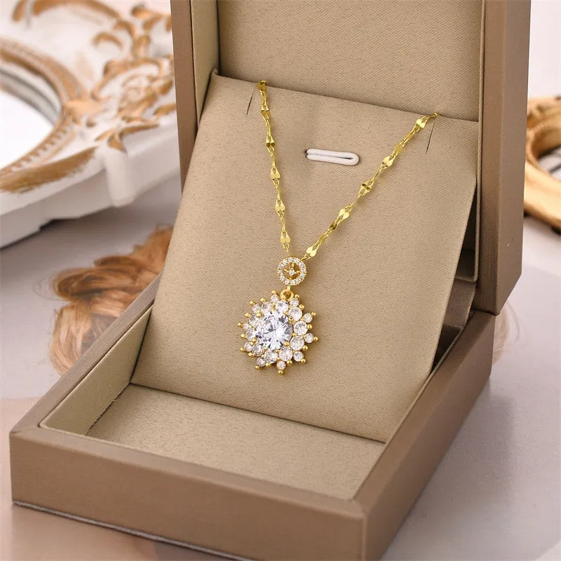 Gold Plated Temperament Sunflower Pendant Neckalce For Women