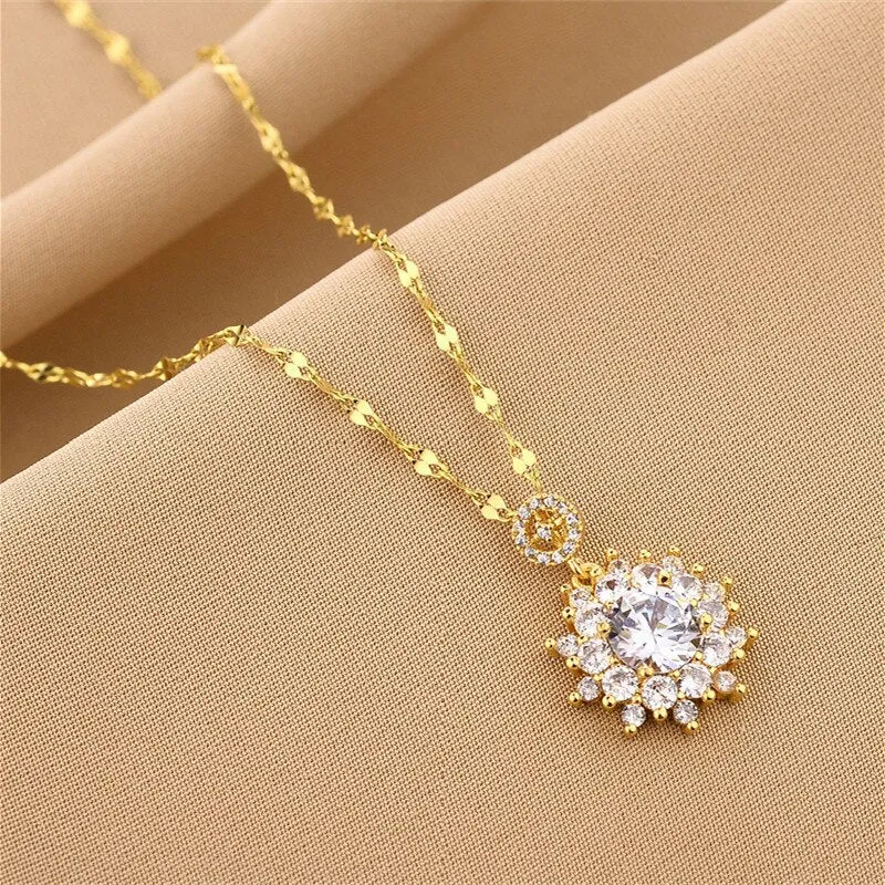 Gold Plated Temperament Sunflower Pendant Neckalce For Women