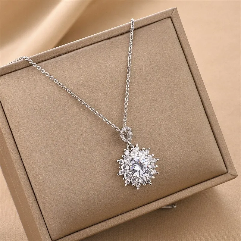 Gold Plated Temperament Sunflower Pendant Neckalce For Women