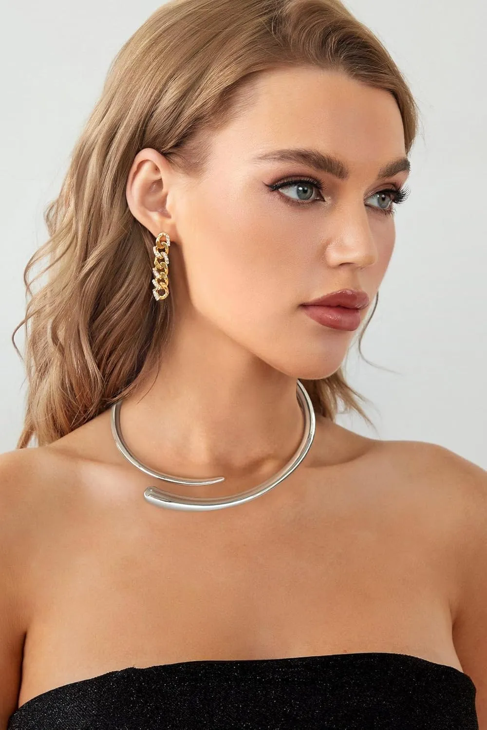 Gold Silver Chunky Choker Necklace For Women Waterdrop Choker Collar Necklace Bold Statement Necklaces Spring Hinged Open Necklaces Trendy Jewelry