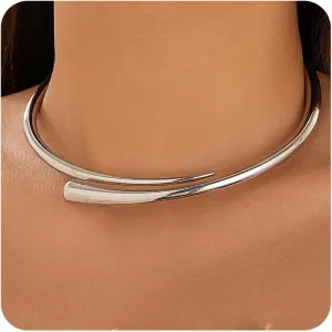 Gold Silver Chunky Choker Necklace For Women Waterdrop Choker Collar Necklace Bold Statement Necklaces Spring Hinged Open Necklaces Trendy Jewelry