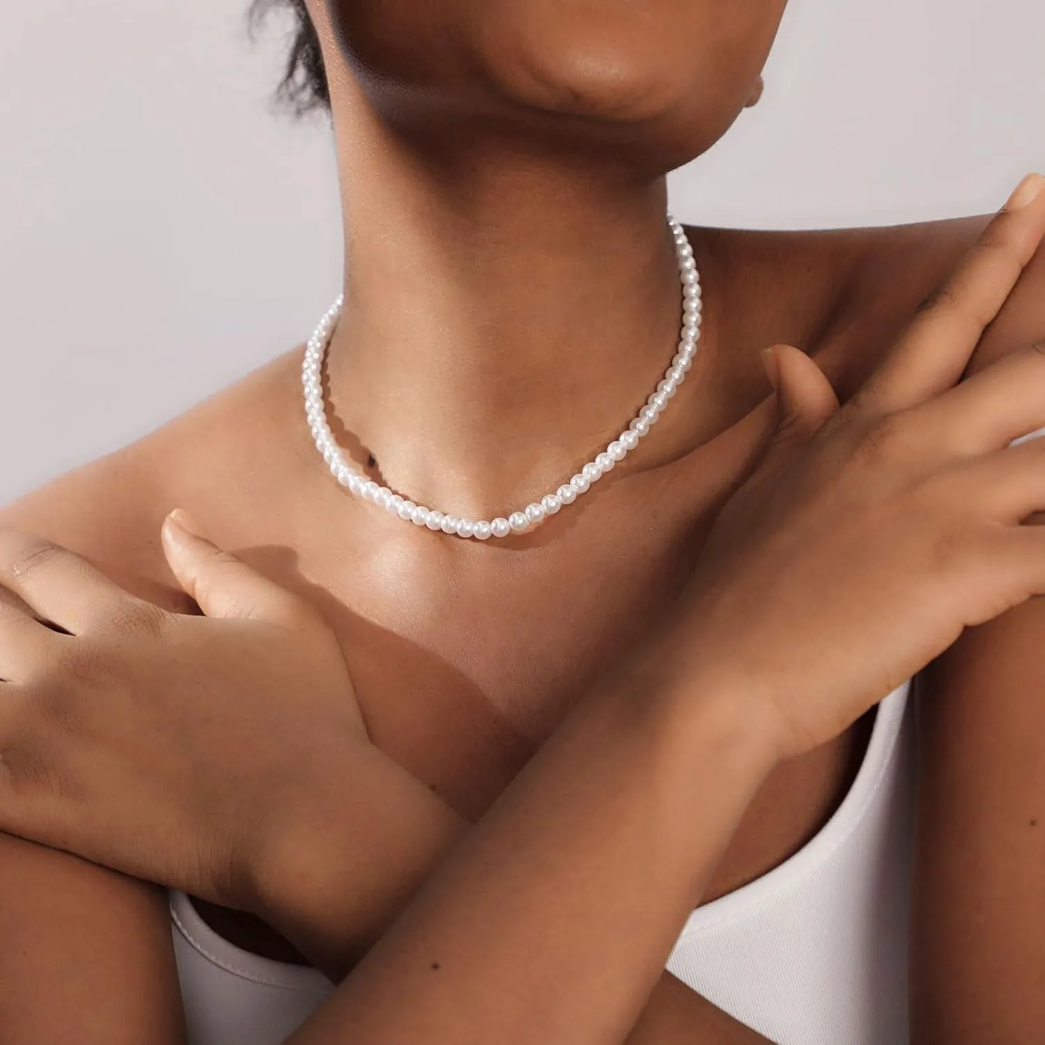 Gold Silver Pearl Necklaces for Women Dainty Pearls Necklace Round Imitation Choker Simple Bridesmaid Wedding Jewelry