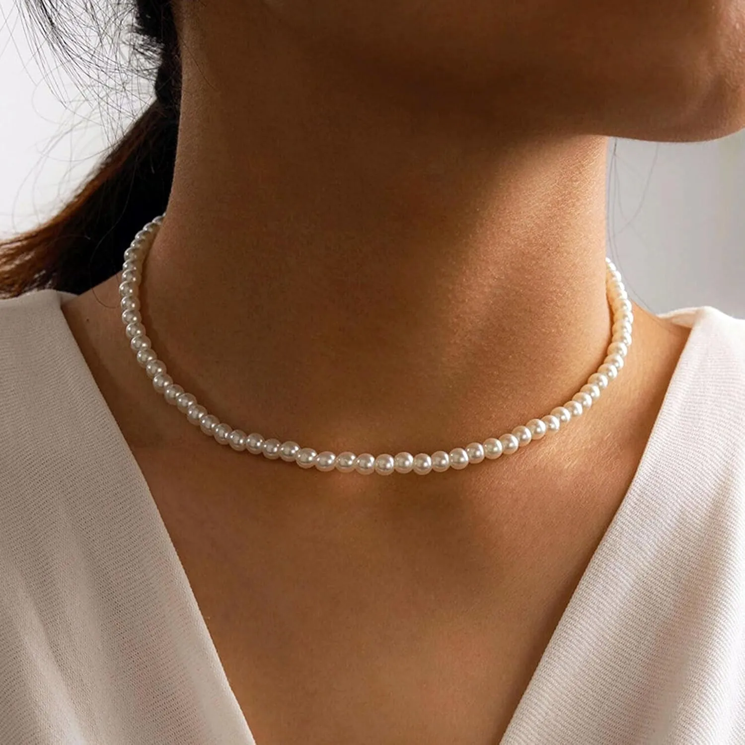 Gold Silver Pearl Necklaces for Women Dainty Pearls Necklace Round Imitation Choker Simple Bridesmaid Wedding Jewelry