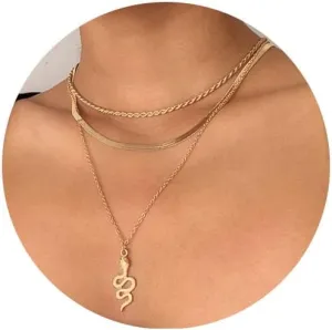 Gold Snake Necklaces Vintage Layered Choker for Woman,Punk Gold Plated Snake Chain Animal Pendant Necklaces Gold Fashion Jewelry