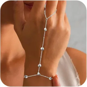 Gold/Silver Bracelets For Women,Trendy 14k Gold/Silver Plated lightweight Dainty Chunky Thin Cuban Link Paperclip Chain Tennis Bangle Bracelets Stack Set,Ring Hand Chain Bracelet,Gold Jewelry Gift For Women Fashion Accessories