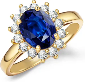 GONA 1-3.5CT Lab Grown Blue Sapphire Ring Gemstone GRC Certificate Princess Diana Kate Anniversary Engagement Wedding Promise Tarnish-Resistant Silver Rings Woman Moissanite Diamond Royal Blue Festivals