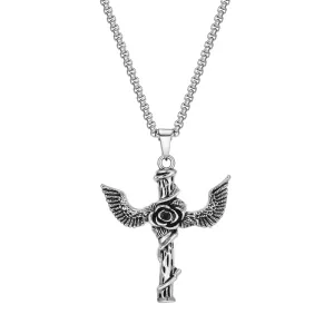 Gothic Rose Cross Necklace for Men Boys