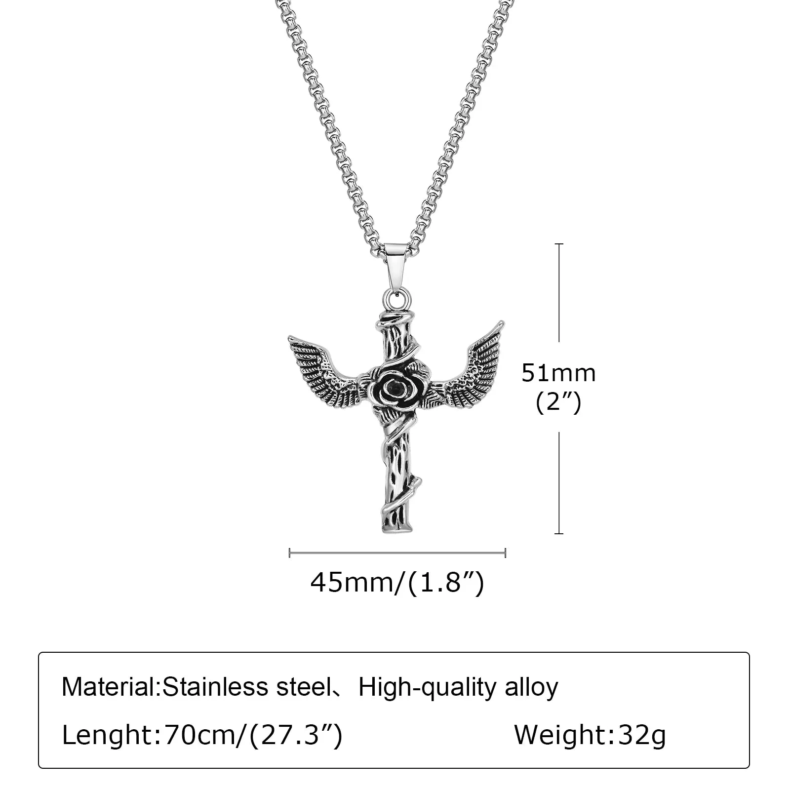 Gothic Rose Cross Necklace for Men Boys