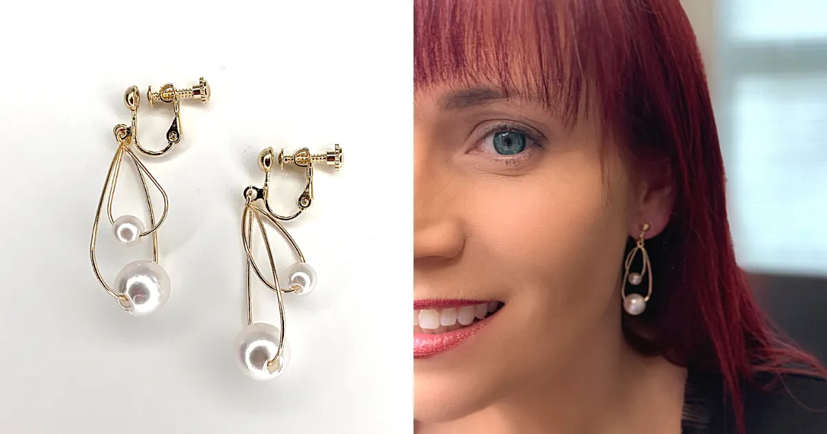 Graceful Dangle Teardrop Double Pearl Clip On Earrings