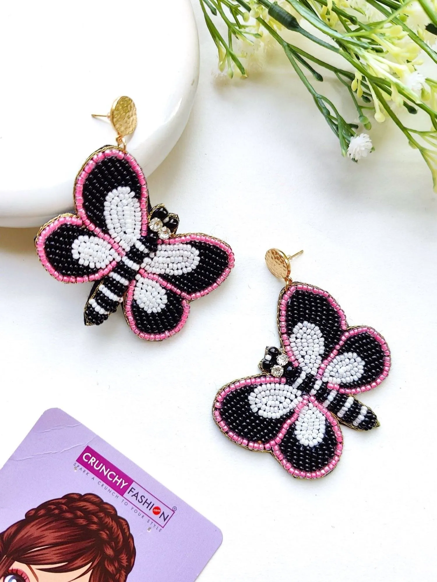 Graceful Handmade Multicolored Butterfly Beaded Earrings