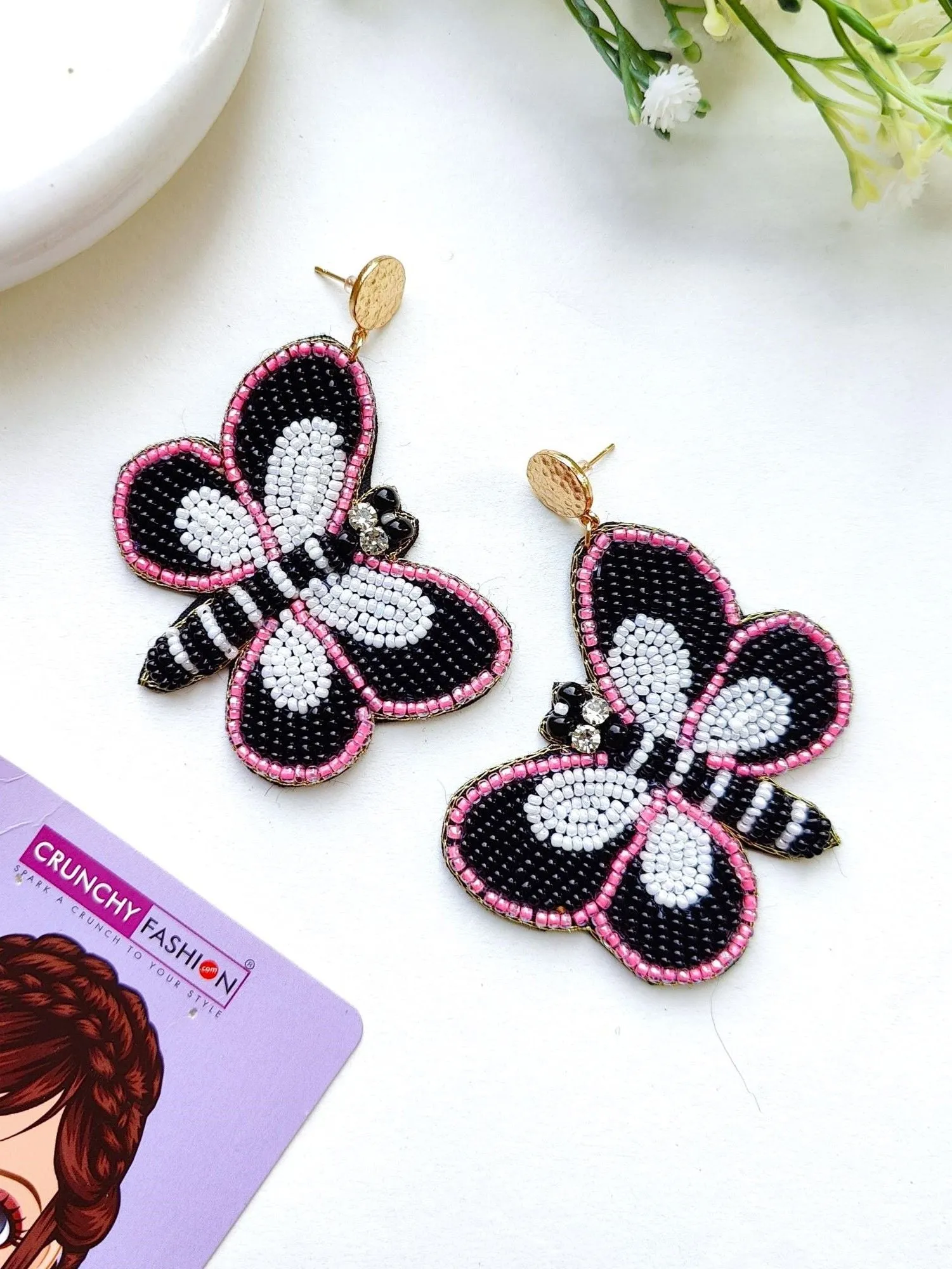 Graceful Handmade Multicolored Butterfly Beaded Earrings