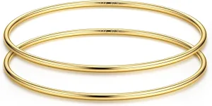 HAIAISO 2mm 14K Gold Plated Bracelet Stainless Steel Bangle Bracelet Stackable Thin Round Bangle Bracelet for Women Plain Polished Bracelet Couple Valentines Day Gifts