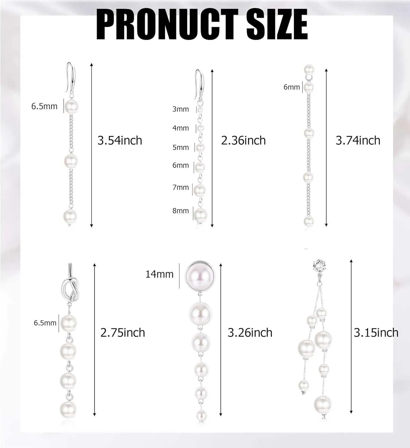 HAIAISO 6 Pairs Long Pearl Earrings for Women - 14K Gold Plated Tassel Drop Dangle Threader Earrings - Jewelry Gifts