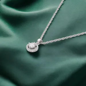 Halo-Set Solitaire Pendant Necklace in Sterling Silver | SKU : 0003579350, 0021424342, 0021424359