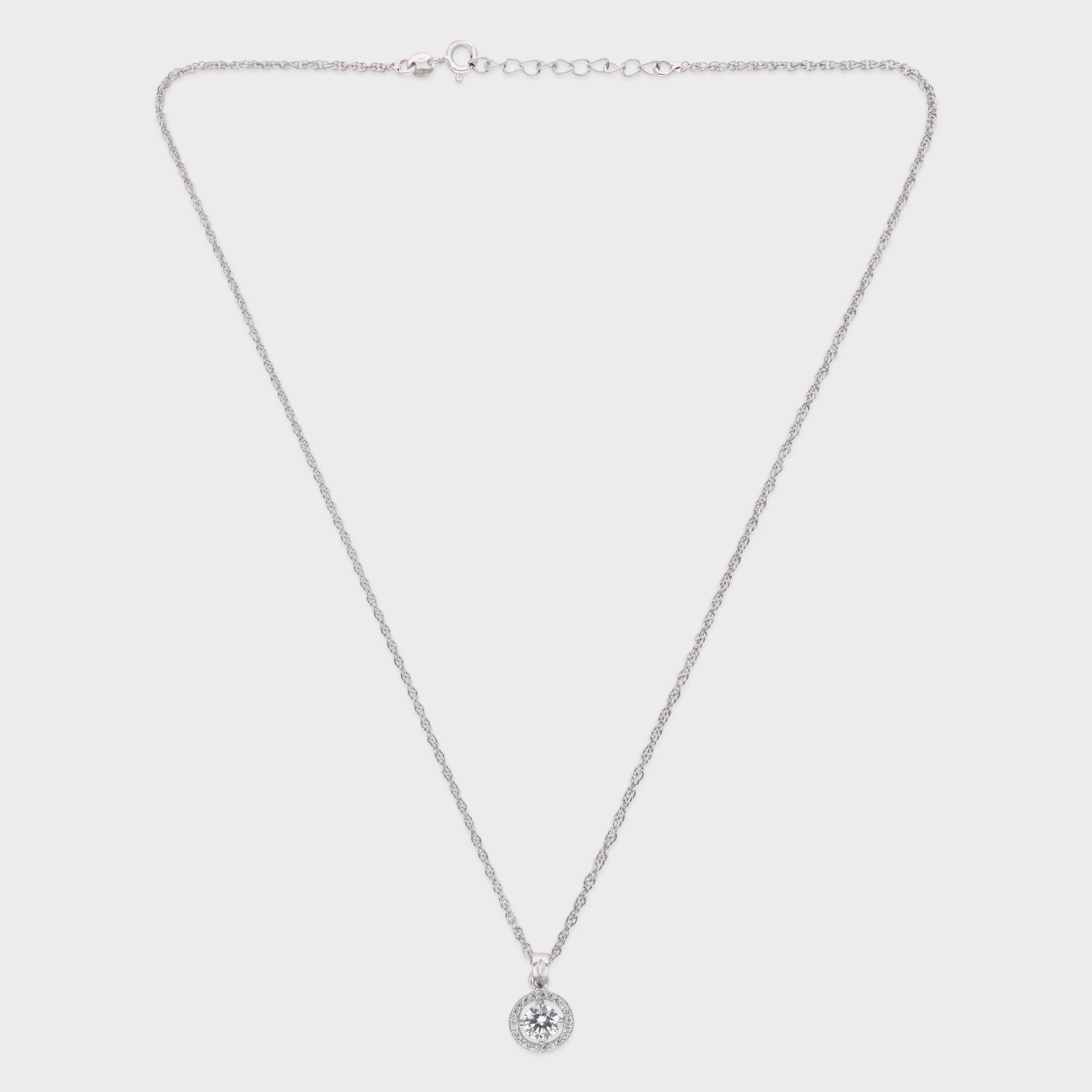 Halo-Set Solitaire Pendant Necklace in Sterling Silver | SKU : 0003579350, 0021424342, 0021424359